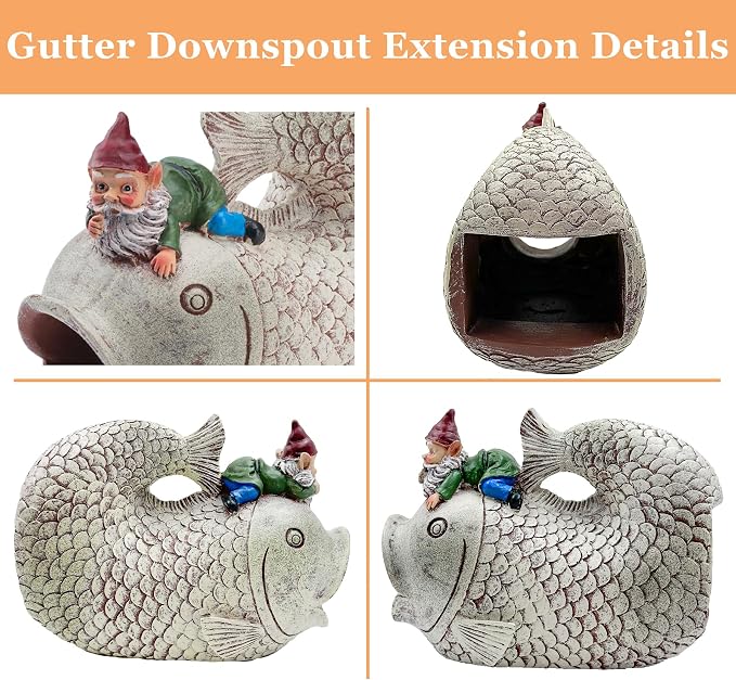 Teaeeno Fish Gutter Downspout Extension Decor,3''x4'' Downspout Extender Diverter Splash Block Sculpture Outdoor Decor,Animal Resin Statue Ornaments,for Garden,Lawn,Yard,Rain Downspout Diverter