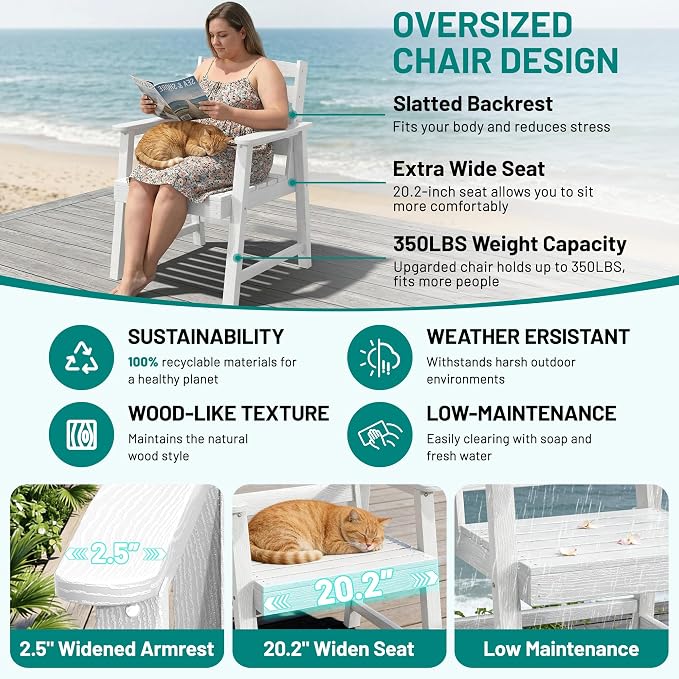 PLUUV 9-Piece Outdoor Patio Dining Set – HDPE Dining Table with Aluminum Legs and Umbrella Hole, 8 Chairs & 1 Table, All-Weather Patio Furniture Set for Garden Deck Backyard, White