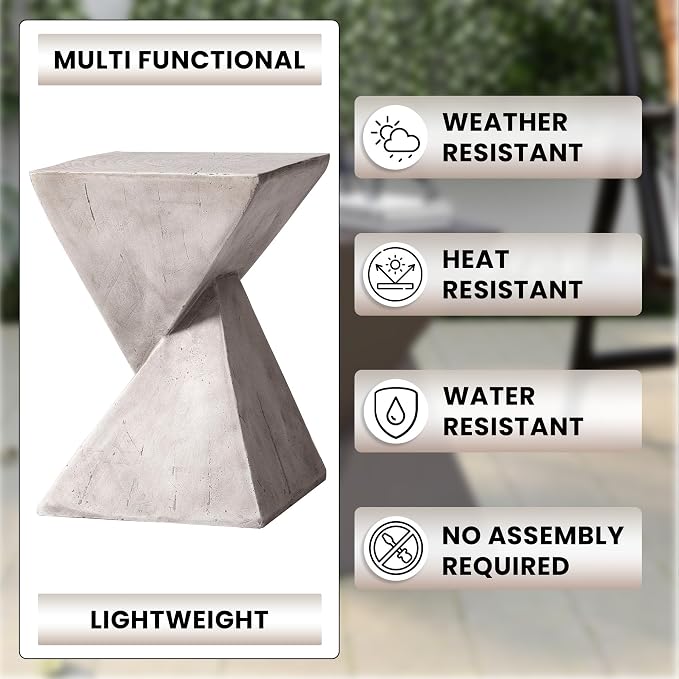 LeisureMod Modern Side Table Square Fiberstone Accent End Stool for Home, Outdoor Patio Log Table, Living Room Sofa, Night Stand, Weather-Resistant, Glint Series in Marble White