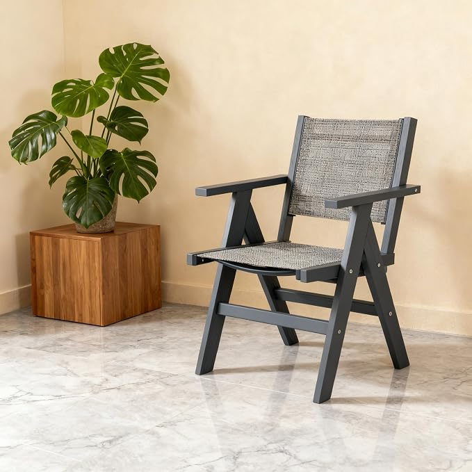 Patio Outdoor Chair, Dining Chair, Durable HIPS Material, Ergonomic Design, Mesh Chair for Patio, Gardens, Pool, Camping ect.(Charcoal Grey)