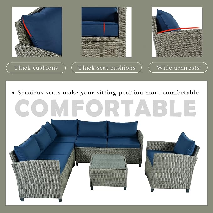 Outdoor Patio Furniture Set, 5 Piece Conversation Set, Wicker Furniture, Sofa Set, Rattan Chairs, Garden, Backyard, Balcony, Porch, Loveseat by PIS