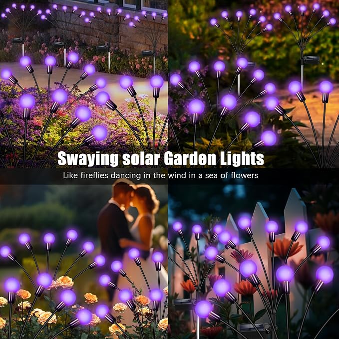 NBQQ Solar Lights Outdoor Waterproof 6 Pack of 36 LEDs Unique Gifts Women | Purple Swaying Solar Lights Outdoor for Yard Pathway Patio, Swaying Lawn Decor as Gardening Gifts for Women Holiday