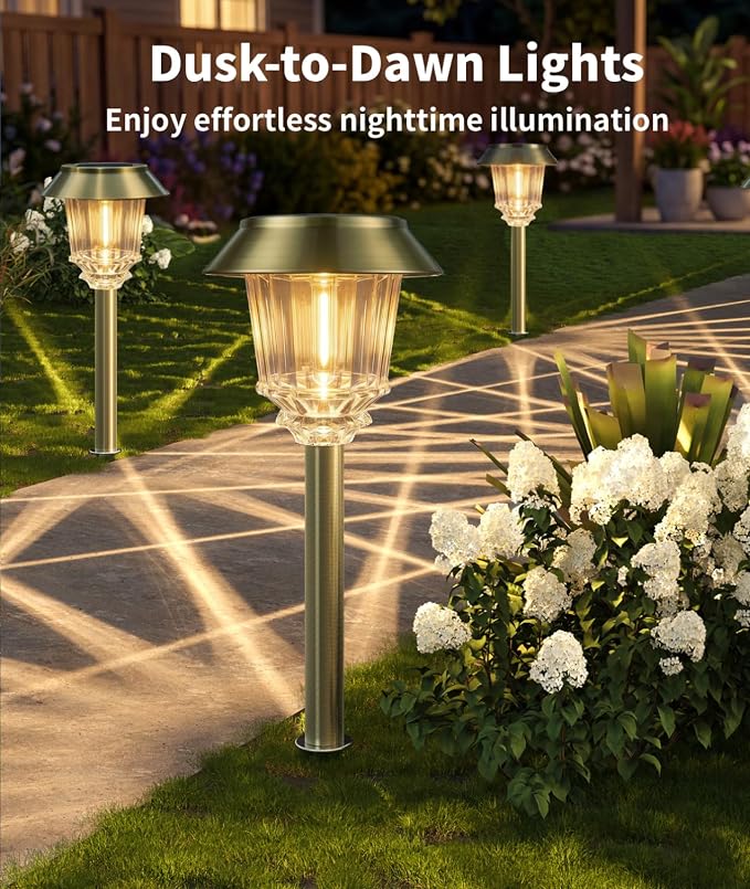 XMCOSY+ Solar Pathway Lights Outdoor, 4 Pack Solar Garden Landscape Lights | 40 LM Adjustable Brightness for 8-12H, Aluminum & Glass Solar Powered, IP65 Outdoor Solar Lights For Yard Landscape Lighting