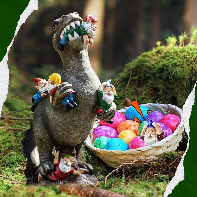SOWSUN Dinosaur Gnomes Garden Statues Garden Decor Yard Decorations Outdoor, Patio, Yard, Lawn Ornaments Unique Housewarming Gifts for Women, Mom for Mothers Day