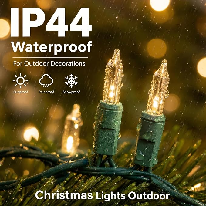 Warm White Christmas Lights, 2 Pack Total 40FT 200 Count Incandescent Christmas Mini Tree String Lights, Waterproof Christmas Decorations for Outdoor Indoor Xmas Patio Home Party Garden Yard Decor
