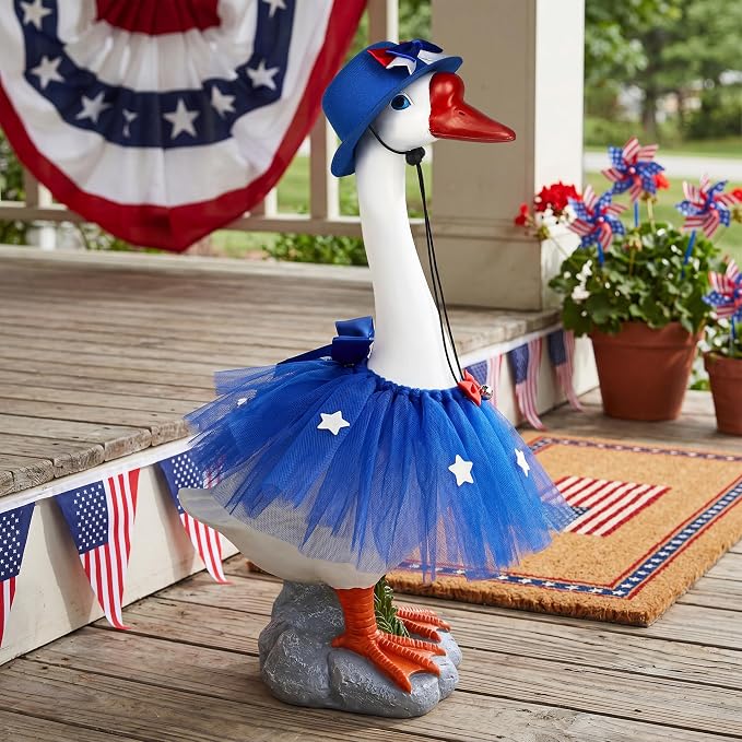 Large Porch Goose with Independence Day Outfits Decor - 20" Lifelike Porch Goose Statue Set,Indoor or Outdoor Decorative Figurine for Garden,Patio,Lawn,Entryway Accent,4th of july,Gifts for Women