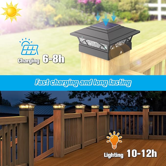 JOFIOS Solar Post Cap Lights Outdoor 4pack, Black Deck Fence Post Lights Solar Powered with 16LEDS 2 Lighting Modes, 4x4/5x5/6x6 Waterproof Fence Post Lights for Garden Patio Porch Backyard