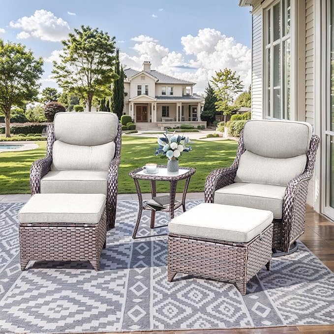 HUMMUH Wicker Patio Furniture Set 6 Inch Thick Cushion Outdoor Swivel Rocker Patio Chairs with Deep Seat Sofa 6PCS Outdoor Furniture Set for Porch Garden Deck