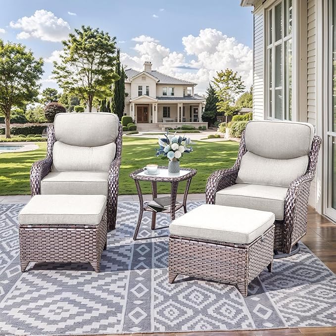 HUMMUH 9 Pieces Wicker Outdoor Furniture Set 6-inch Cushions High Back Patio Sofa Swivel Rocker Chairs Set of 2 with Coffee Table for Porch,Deck,Backyard
