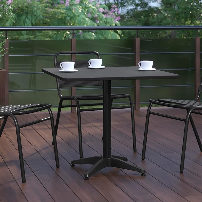 Flash Furniture Mellie 31.5'' Square Aluminum Indoor-Outdoor Table with Base, Black