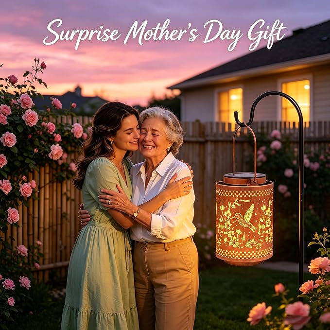 Hummingbird Solar Lanterns Garden Decor Birthday Gifts for Women Mon Grandma Metal Hanging Solar Lights Waterproof Outdoor Decoration for Outside LED Lanterns for Yard Patio Lawn Pathway Landscape | Metal Hanging Solar Lights Waterproof Outdoor Decorat...