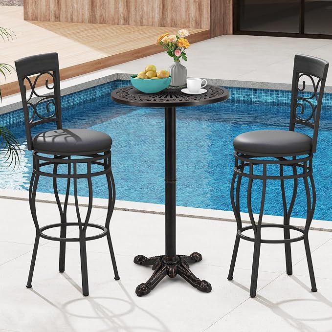 Tangkula 24" Outdoor Round Bar Table, Cast Aluminum Heavy Duty Patio High Table with Stable Cross-Shaped Base, for Garden Porch Balcony or Poolside