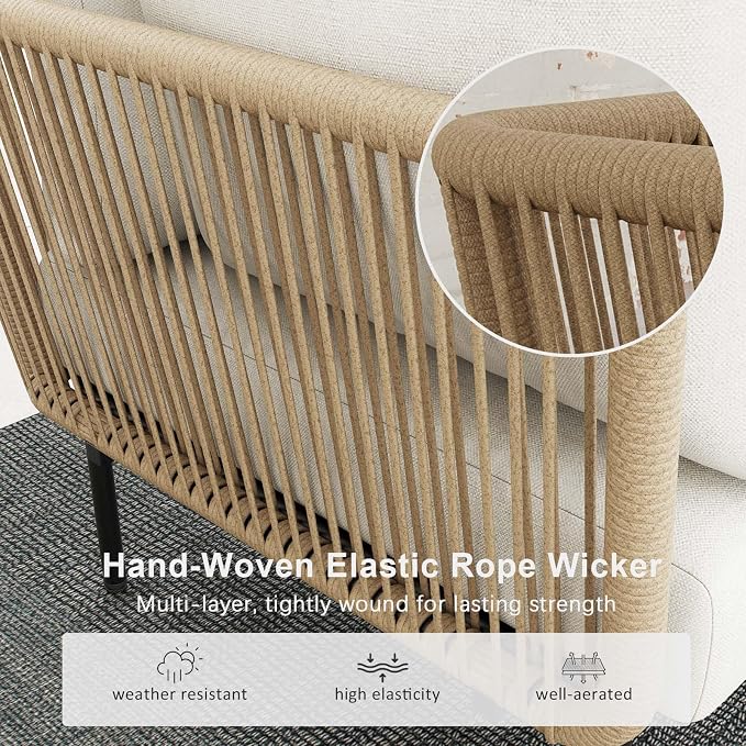 LayinSun 9 Pieces Aluminum Patio Furniture Set, Modern Modular Sectional Sofa with Coffee Table and Upgrade Thickness Cushion