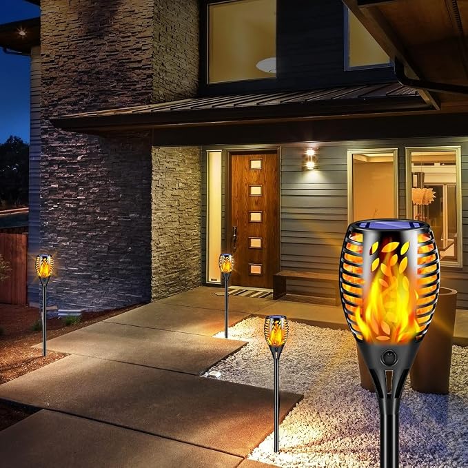 TomCare 6 Pack Solar Lights Outdoor Flickering Flame Solar Torch Lights | Realistic Flame Effect, Charges in 6-8 Hours, 10-12-Hour Runtime, IP65 Waterproof, Auto On/Off for Yard, Patio and Garden