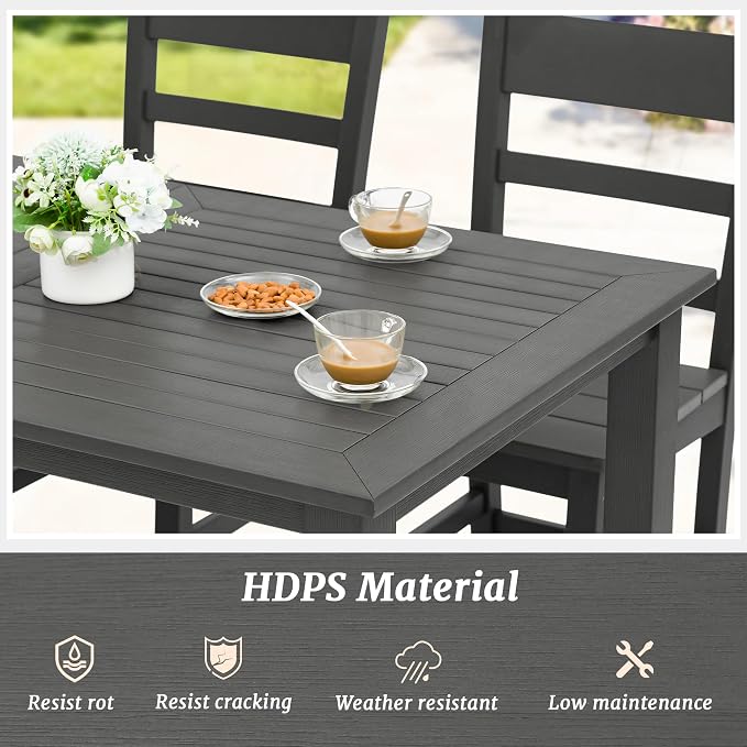 Cozyman Outdoor Dining Set for 6, 7-Piece, HDPS Outdoor Patio Dining Table and Chairs, All Weather Outdoor Furniture Dining Sets for Outdoor Indoor, Patio, Garden, Dark Gray
