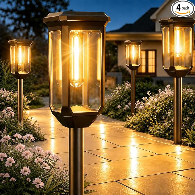 Tenmiro Solar Pathway Lights Outdoor 4 Pack, Bright Solar Garden Lights | IP65 Waterproof Shatterproof, Auto On/Off Landscape Lighting for Yard Lawn Patio Walkway Driveway Decor 3000K