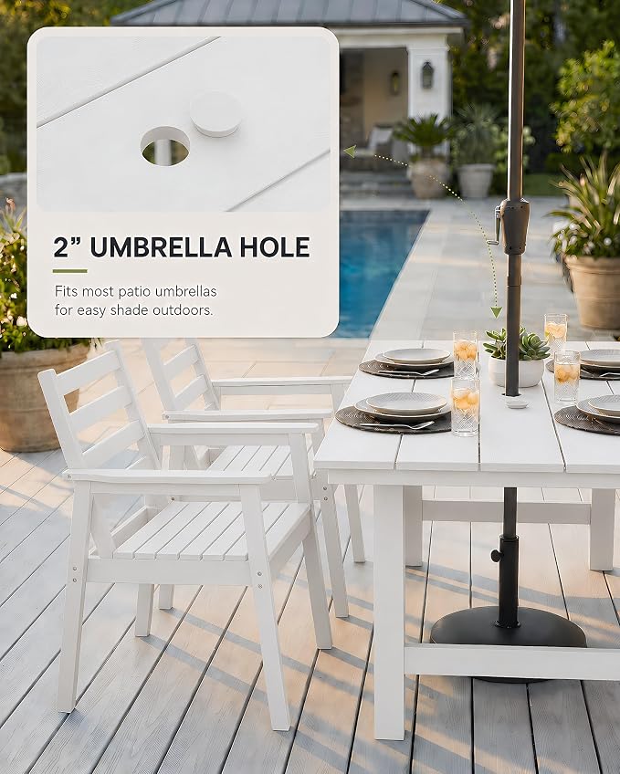 10 Piece HDPE Outdoor Dining Set for 8, Patio Dining Furniture Set with 2” Umbrella Hole, Weather Resistant Outdoor Table and Chairs for Garden, Poolside, Backyard, Deck