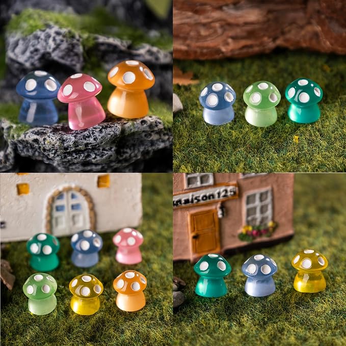 80P Mini Mushrooms, Tiny Resin Mushroom Figurines Small Little Resin in Bulk for Miniature Landscape Aquarium Potted Fairy Garden Home Decor Accessories Party Favors Gifts