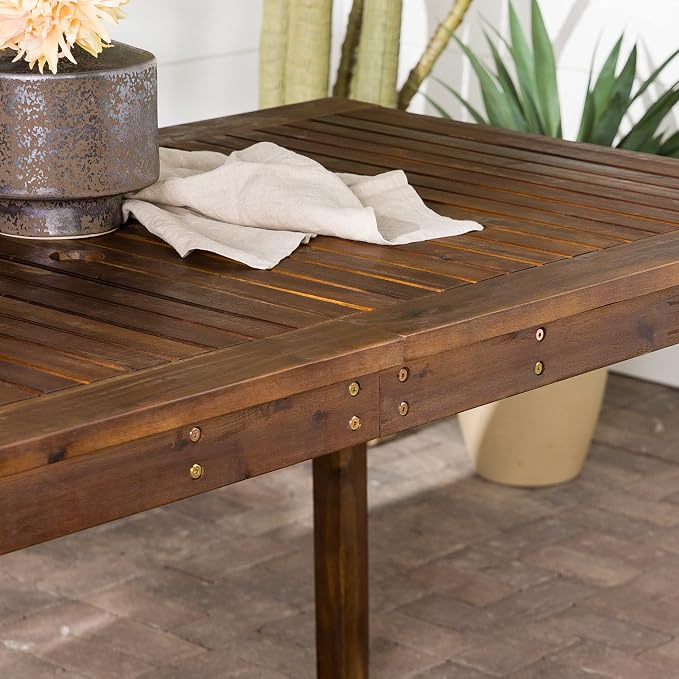 Walker Edison Dominica Contemporary Slatted Outdoor Dining Table, 34 Inch, Dark Brown