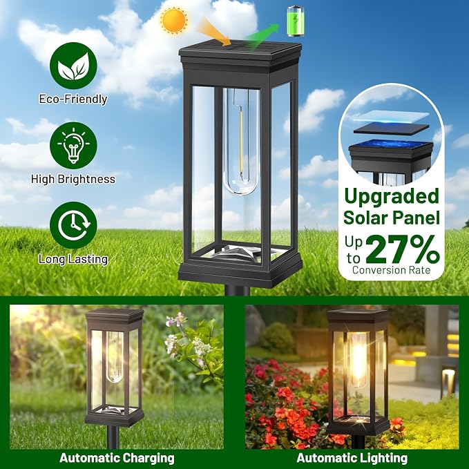 BesLowe 2-Pack Solar Pathway Lights Outdoor, Landscape Lights Warm White | Upgraded Large Size & Bright LED, Auto ON/OFF, IP65 Waterproof, Easy Installation, Solar Powered Lights for Garden Walkway