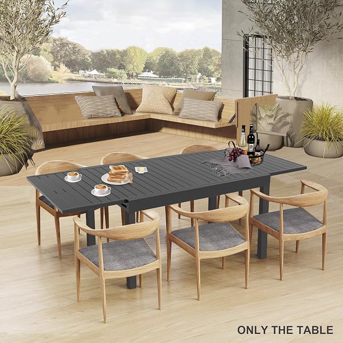Domi Aluminum Patio Extendable Dining Table 35"- 71", Adjustable Indoor Outdoor Patio Dining Table with E-Coating for 4-6 Person Garden Lawn Porch Bistro Furniture, Dark-Brown