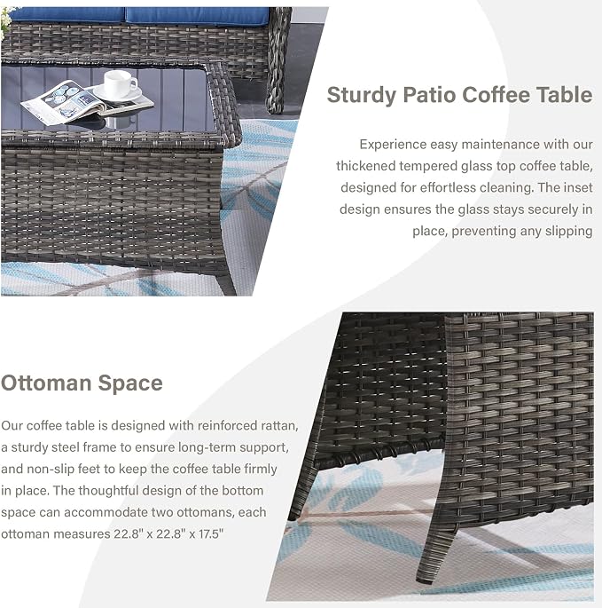 Belord 4 Piece Patio Wicker Furniture Set, Outdoor Swivel Rocker Chairs, All Weather Outdoor Patio Loveseat with Cushion and Coffee Table for Deck Porch, Gray Wicker/Gray