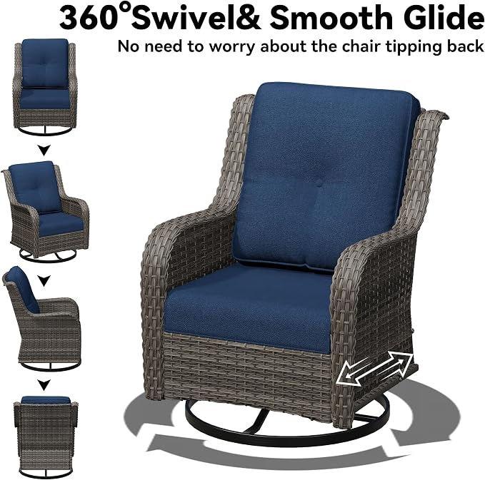 8 Piece Outdoor Wicker Patio Furniture Set, Outdoor Swivel Rocker Patio Chairs Set with Thickened Olefin Cushions, High Back and Deep Seating, Hand-Woven PE Rattan for Porch, Deck