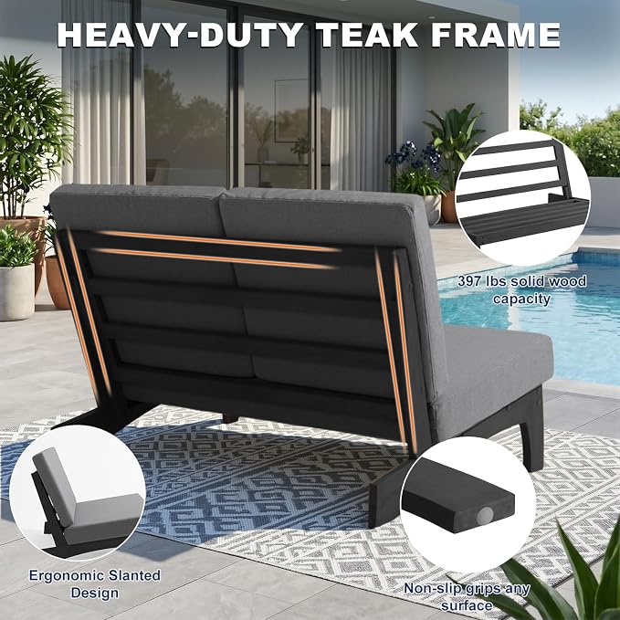 Pia Ricoo 1-Piece Patio Furniture Set, Outdoor Loveseat with 4.5-Inch Thick Cushions, All-Weather Outdoor Sofa for Backyard, Deck, Lawn - Gray/Dark (Split Back)