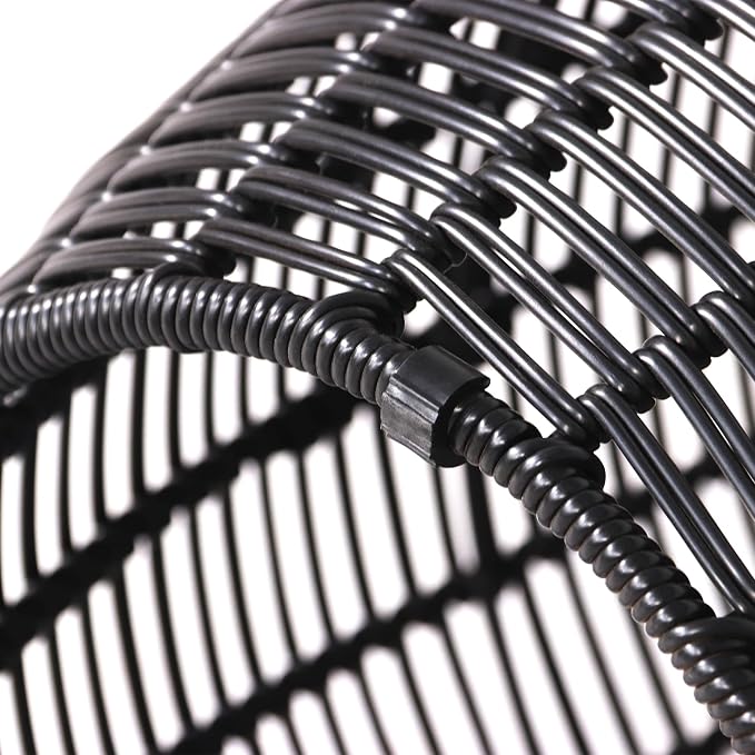 ABBLE Patio Resin Wicker Side Table Barrel End Table Metal Frame Storage Basket Indoor Outdoor Use, Black