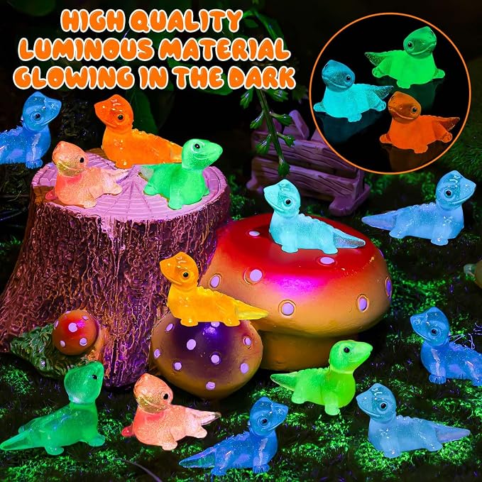 144PCS Luminous Mini Resin Lizards Tiny Lizards for Micro Moss Landscape | Cute Lizard Figures Glow in The Dark, Tiny Lizards Animal Miniature, Micro Moss Landscape Crafts Dollhouses Hidden Games