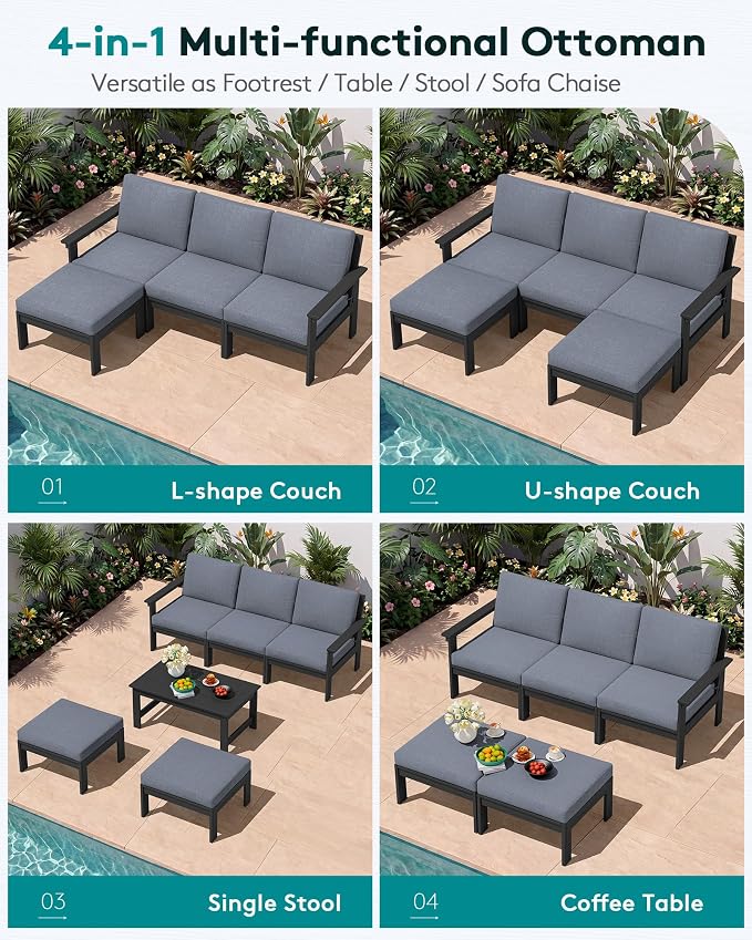 SERWALL HDPE Outdoor Ottoman with Cushions