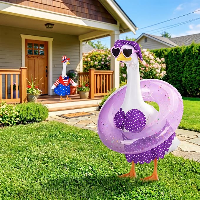 2 Set Porch Goose Outfits Summer Bikini Outfit with Swim Ring | Goose Clothes Fits 23" Cement ,Concrete or Plastic Lawn Goose Statues, Funny Outdoor Yard Garden Patio Decor