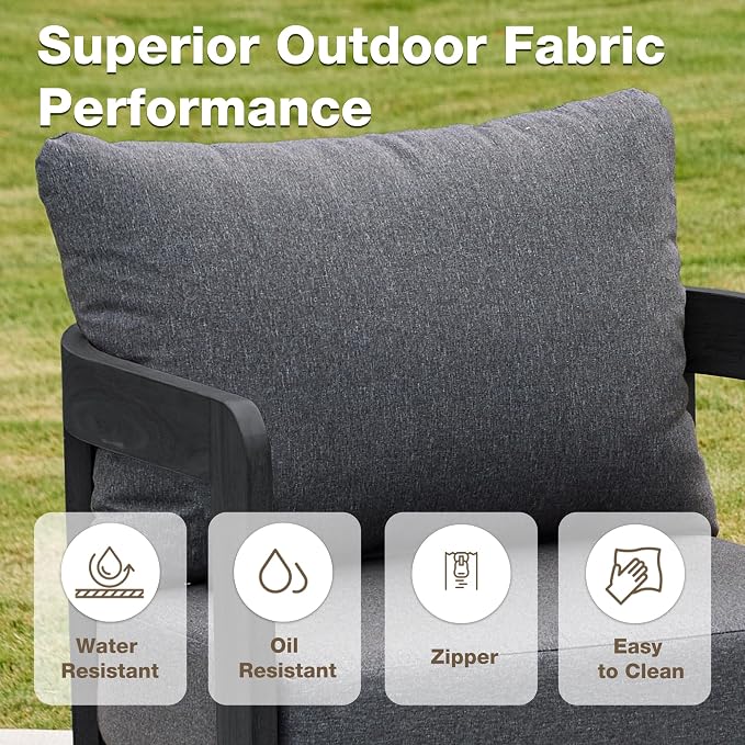 Outdoor Furniture Set, 2Pcs Patio Armchairs, Metal Modern Outside Furniture with 6'' Thick Cushions, Outdoor Conversation Set Balcony Chairs for Backyard, Porch,Deck, Black&Grey
