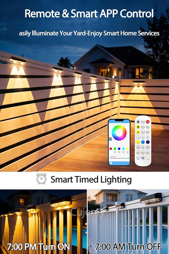 Outdoor Deck Lights 16 Pack, 100ft Smart RGB Outdoor Lights, APP | Remote Control, Waterproof LED String Light with Timer for Wall Fence Step Yard Stairs Pool Halloween Christmas Decor