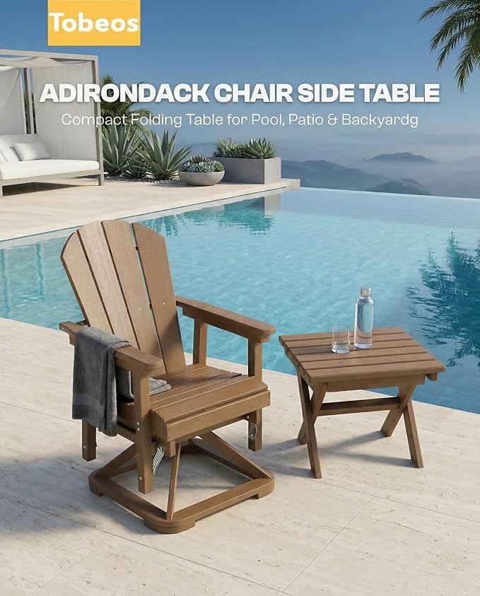 Outdoor Folding Side Table,HDPE Material, Portable Space-Saving Design, Weather-Ready with Authentic Wood-Grain Feel (Teak, 1 Table)