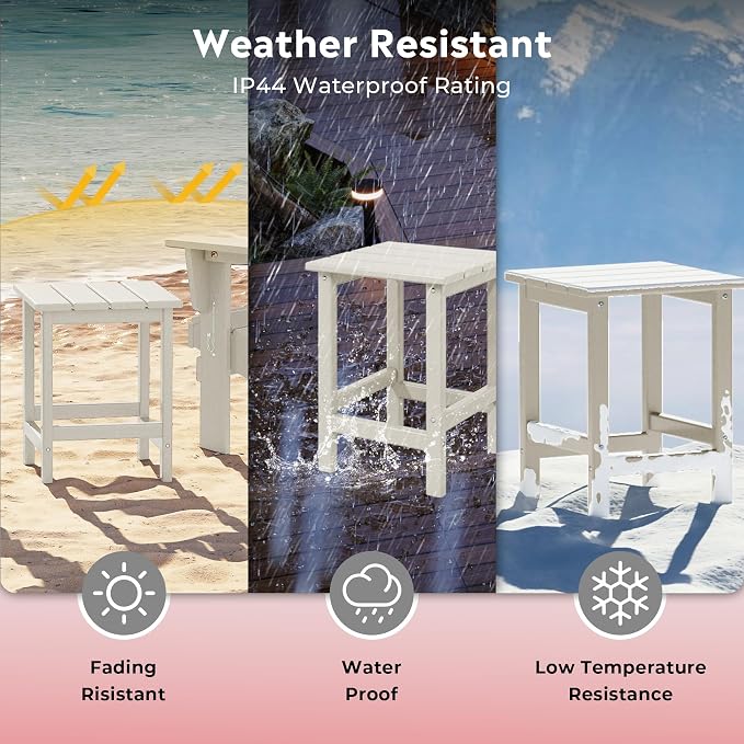 Costaelm Square Outdoor Side Tables, Adirondack Patio Tables for Outside, HDPE Patio End Table Weather Resistant, Balcony Table for Pool, Seaside, Backyard, Porch, Indoor Companion, Sand