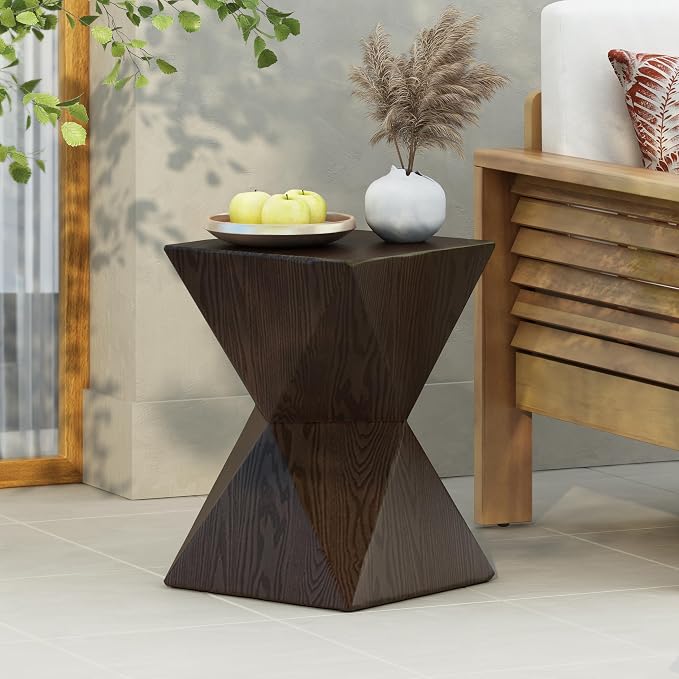 Christopher Knight Home Square Side Table, Concrete Outdoor Table, Accent End Table, Side Table with Wood Grain Finish Modern Design Ideal for Patio Garden Balcony Living Room, Natural