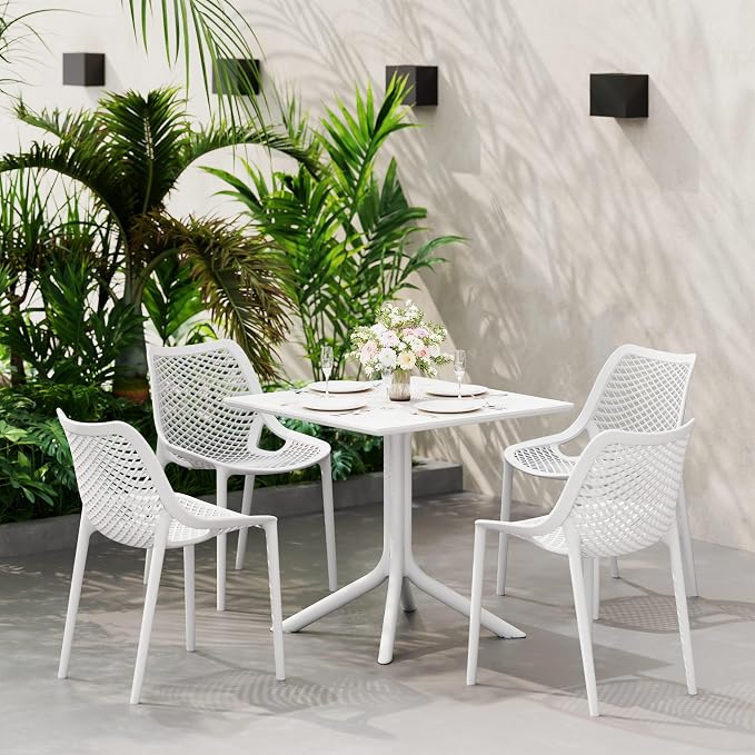 WestinTrends Playa 31.5" Square Plastic Outdoor Patio Dining Table for 4, White