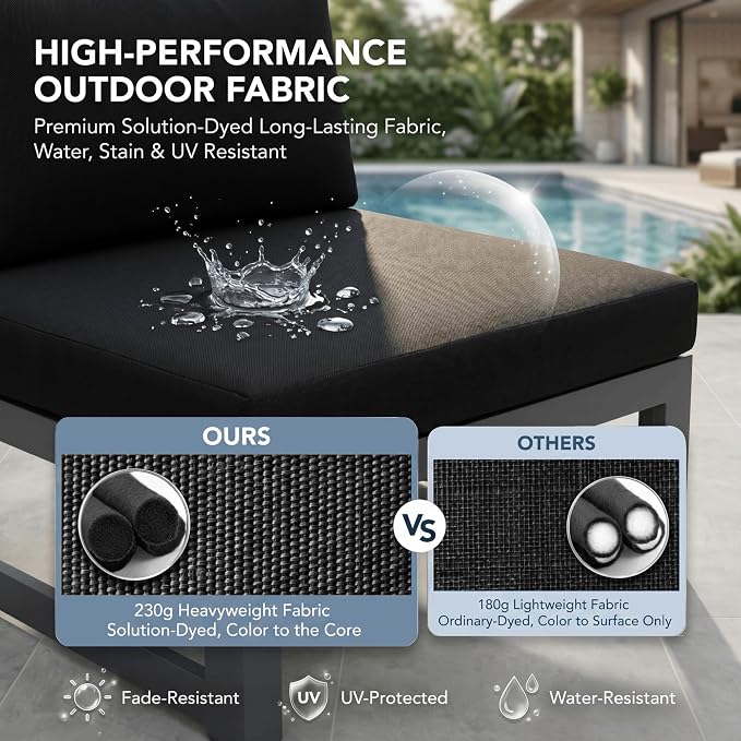 NICESOUL 9 Piece Modern Aluminum Outdoor Patio Furniture Set with Fire Pit Table Propane/Gas, 29" Wide Deep Seat, No Rust Extra Large Sectional Sofa, 500 lbs Heavy Duty Garden Conversation Set, Black