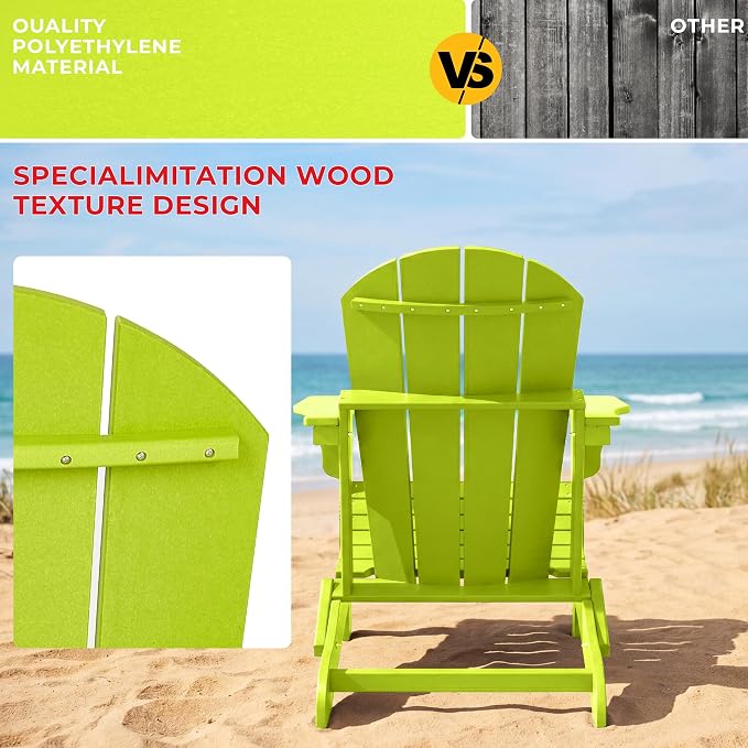 Costaelm Patio Conversation Set, 5 piece Balcony Furniture, Small Patio Firepit Furniture Outdoor Adirondack Round Coffee Table and Chair for Backyard Lawn Porch Pool Garden, Lime