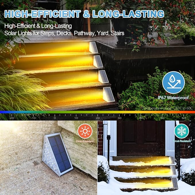 AUDLES LED Solar Step Lights Waterproof Outdoor Stair Lights, Warm White Solar Deck Light IP67 Solar Decoration Lights for Yard, Patio, Garden, Walkways, Front Door, Pathway, Driveway, Porch 2PK