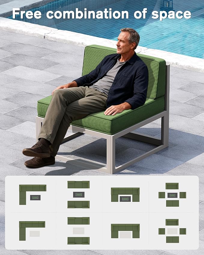 UDPATIO Aluminum Patio Furniture Set, Modular Oversized Outdoor Sectional of Olefin 5 inch Thick Cushion, Coffee Table and Waterproof Cover, Patio Conversation Sets for Porch, Deck