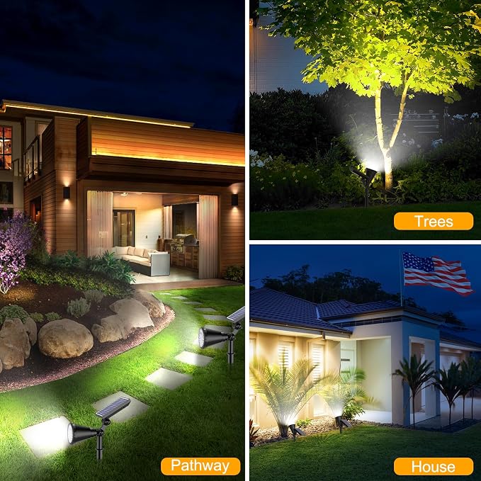Solar Lights Outdoor Waterproof, 36 LEDs 1000LM Adjustable Solar Spot Lights Outdoor, 2-in-1 Solar Powered Spotlight Landscape Lighting for Garden, Yard, Pathway- 2 Pack (Cool White)