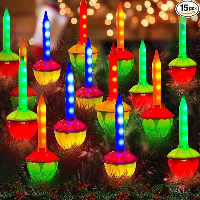 Christmas Multicolor Bubble Lights, 15.5Ft Christmas Decorations Lights with 16 Colored LED Bubble Light Bulbs, Vintage Hanging String Lights for Christmas Tree Patio Home Decor, C7/E12 Base, 0.6W