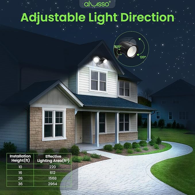 ALUSSO Motion Sensor Outdoor Lights Metal Heads, 30W 3600LM Flood Lights Outdoor 120V, 3 Modes Dusk to Dawn/Auto/On Time, 3000K 4000K 6500K Adjustable, Hardwired Security Light ETL Listed, Black 1PC