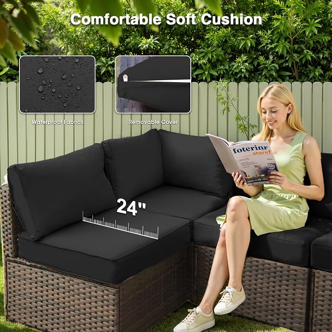 15 Pieces Patio Furniture Set with 44" Fire Pit Table, Rattan Outdoor Sectional Conversation Sets, All Weather Outdoor Furniture Set with Cushions for Garden Lawn Balcony Porch Deck Black