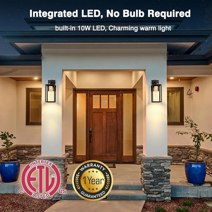 VIANIS 2 Pack Large Outdoor Porch Lights, Farmhouse Oil Rubbed Bronze Exterior Garage Lighting Fixtures Wall Mount with Integrated 10W LED Light Source, 100% Aluminum Outdoor Wall Sconce Lantern