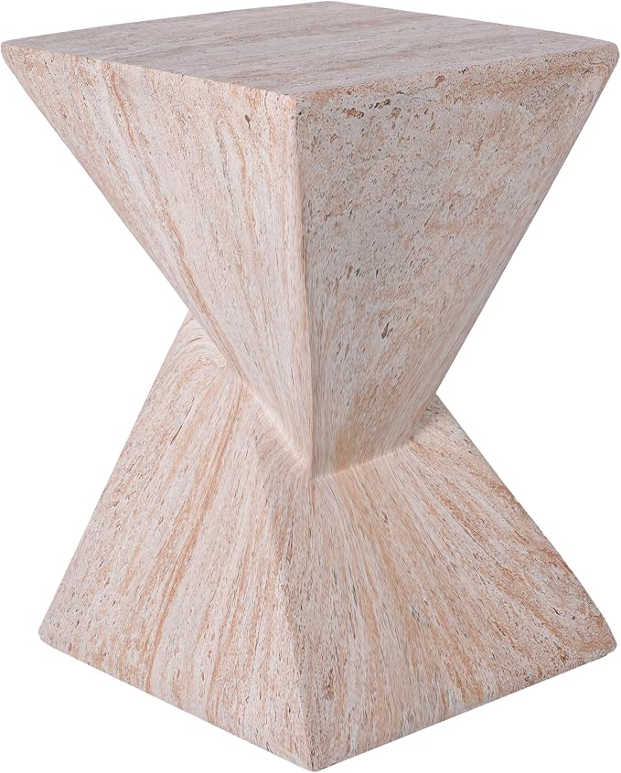 Christopher Knight Home 18.5 Inch Modern Outdoor Faux Concrete Side Table, Patio End Table with Sculptural Fluted Geometric Design, Accent Table for Garden Balcony Poolside