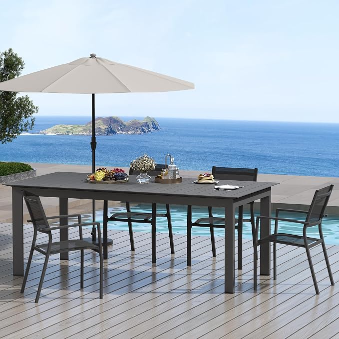 FansaFurn Aluminum Expandable Outdoor Dining Table, 3-Position Extensible Length Patio Dining Table for 4-10 Person, 91" L x 34" W All-Weather Dining Table for Garden Porch Deck, Grey
