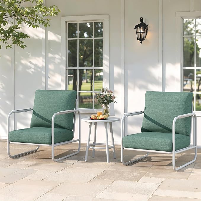 3 Pieces Aluminum Outdoor Patio Conversation Set, 6" Cushions & Coffee Table, All-Weather Rust-Resistant Frame for Porch Garden Backyard, White